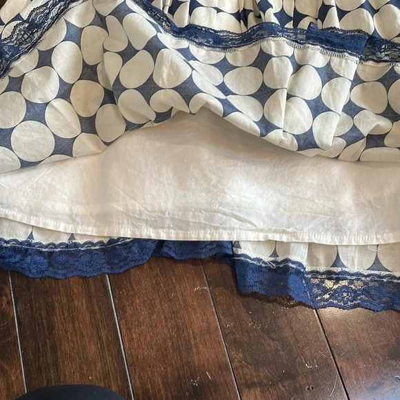 Gracia sleeveless mini dress Polka dot pleated Blue & cream Lined Size L Lined - Picture 11 of 15